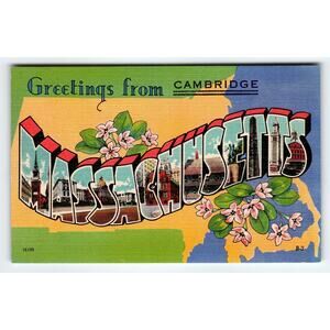 Cambridge Vintage Greetings from Massachusetts Linen Postcard Large Letter City